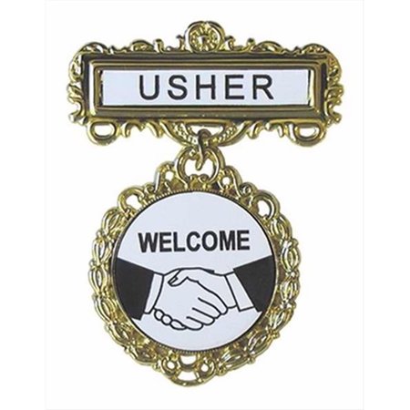 SWANSON CHRISTIAN SUPPLY 80806 Badge Usher Welcome Pin Back Fancy Round Brass SW21799